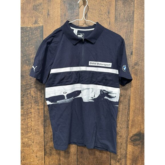 BMW Motrorsports Shirt Mens MED 1/4 Zip Polo Short sleeve Car Graphic - Picture 2 of 6